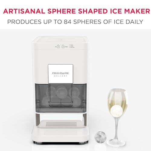 Frigidaire, Countertop Artisanal Sphere Ice Machine, Transparent Window, Gourmet Ice Maker, 84 Sphere per Day Capacity, Auto Self Cleaning Ice Making Machine (White)