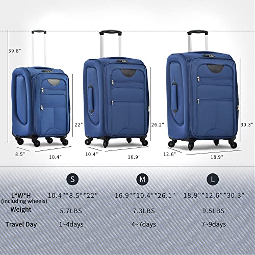 Merax Suitcase Set Softside 3-Piece Expandable Luggage with TSA Lock Spinner Wheels Lightweight Upright Luggage with Travel Bag(22/26/30 IN, Deep Blue)