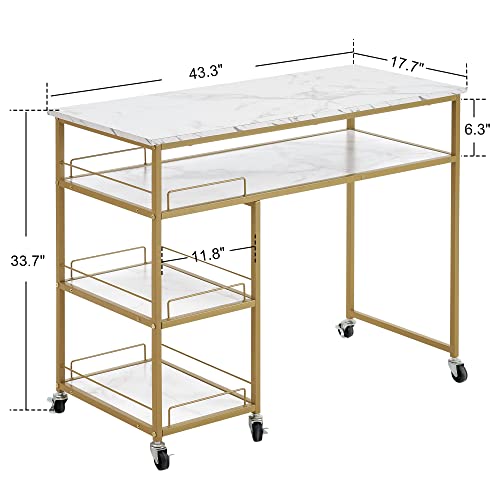 BarberPub Multifunctional Nail Table with Rolling Wheels, Spa Beauty Manicure Desk, Modern Simple Makeup Station 2401 (White)