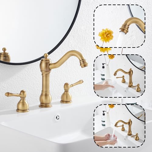 GGStudy 360° Swivel Antique Brass Bathroom Vessel Sink Faucet Single Handle One Hole Matching with Pop Up Drain
