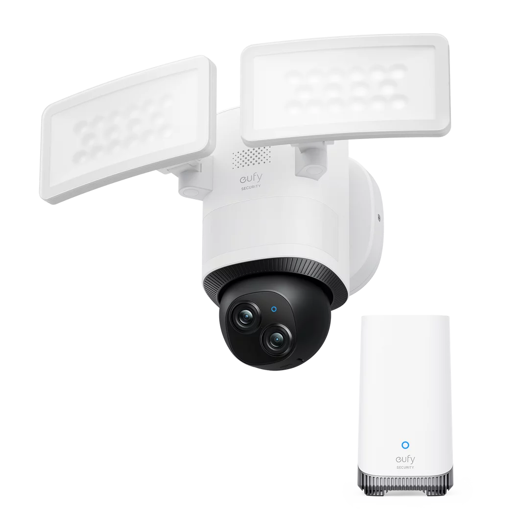 eufy Security Floodlight Camera E340 Wired with HomeBase 3, Dual Camera, 360° Pan and Tilt, 24/7 Recording, Dual-Band Wi-Fi, 2,000 Lumens, Motion-Activated, Local Storage, No Monthly Fee
