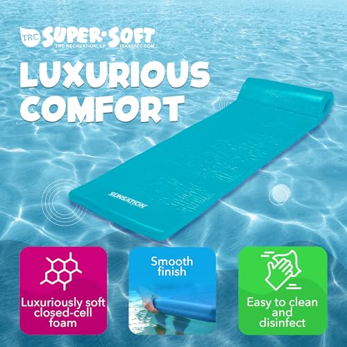 TRC Recreation Sunsation Vinyl Coated Foam Swimming Pool Float Mat Adult Lounger with Built-in Roll Pillow