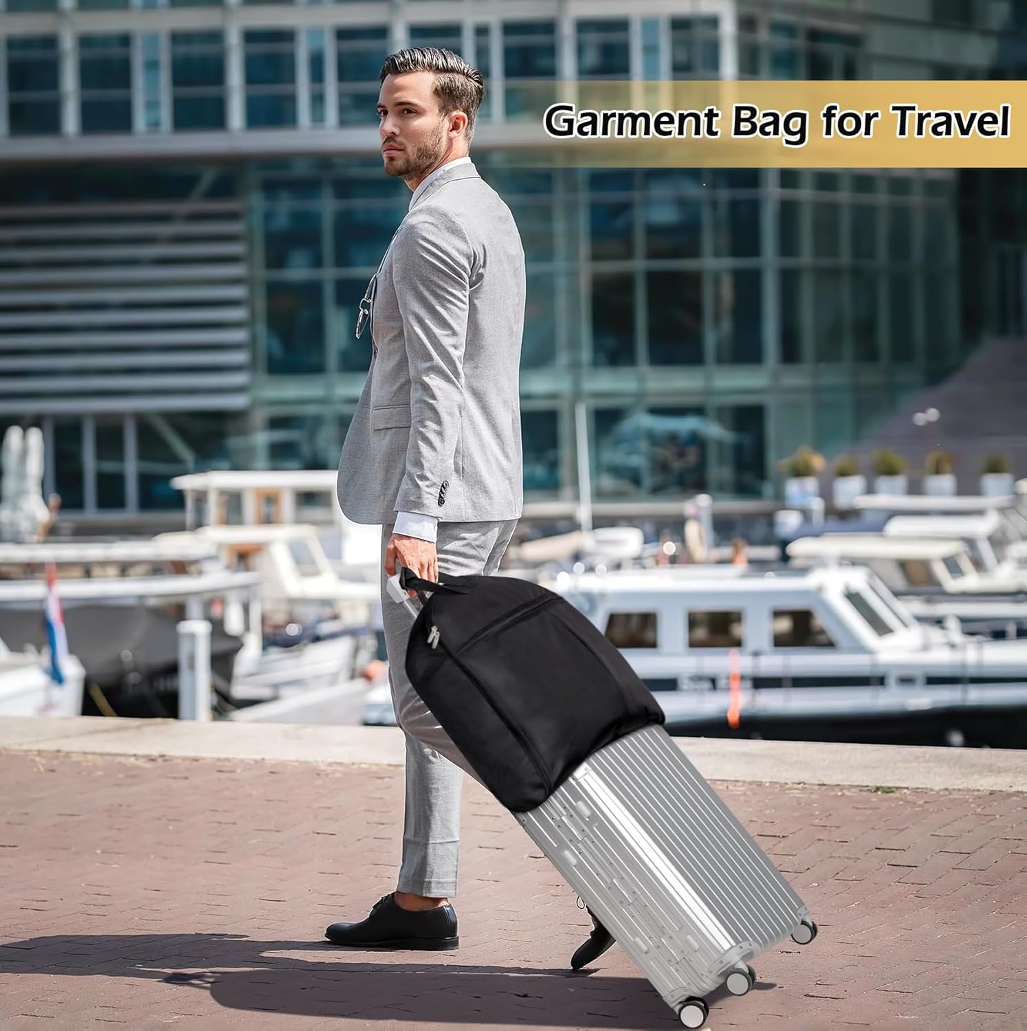 SLEEPING LAMB Carry On Garment Bag for Travel, 43’’ Heavy Duty Suit Bag for Men Travel with Metal Hook, Waterproof Convertible 2 in 1 Garment Duffle Bag for Hanging Clothes in Business Trip, Black