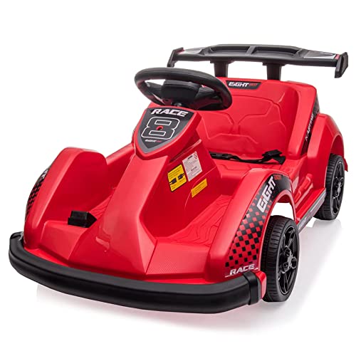 HONEY JOY Electric Go Kart, 6V Battery Powered Ride On Racing Car w/Remote Control, Safety Belt, Slow Start, Music, 4 Wheeler Electric Vehicle for Kids, Gift for Boys Girls (Red)