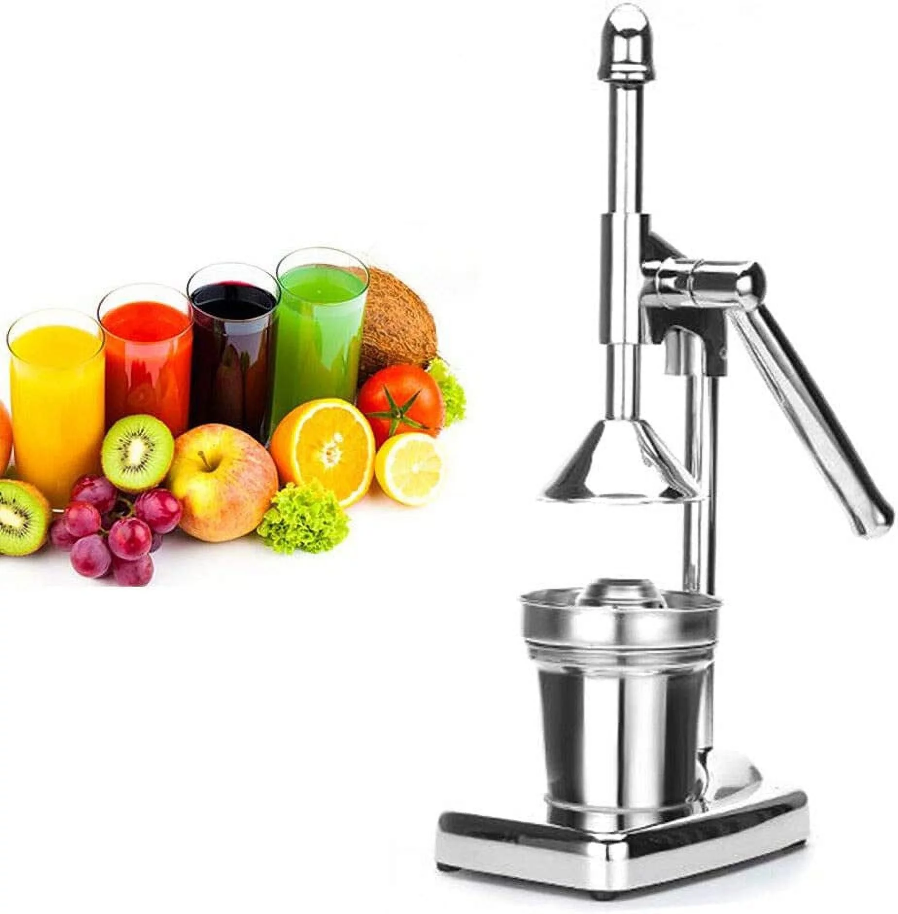 Miumaeov Manual Juicer Machine, Stainless Steel Hand Press Citrus Juicer Machine, Commercial Grade Orange Squeezer Press Stand (Silver)