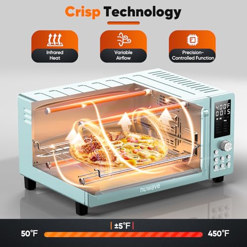 Nuwave Bravo Pro Smart 21QT Toaster Oven Air Fryer Combo, Convection Oven Countertop, 10 functions all in 1, with even & quick crisp technology, 50-450°F, 1800W, Mint Green