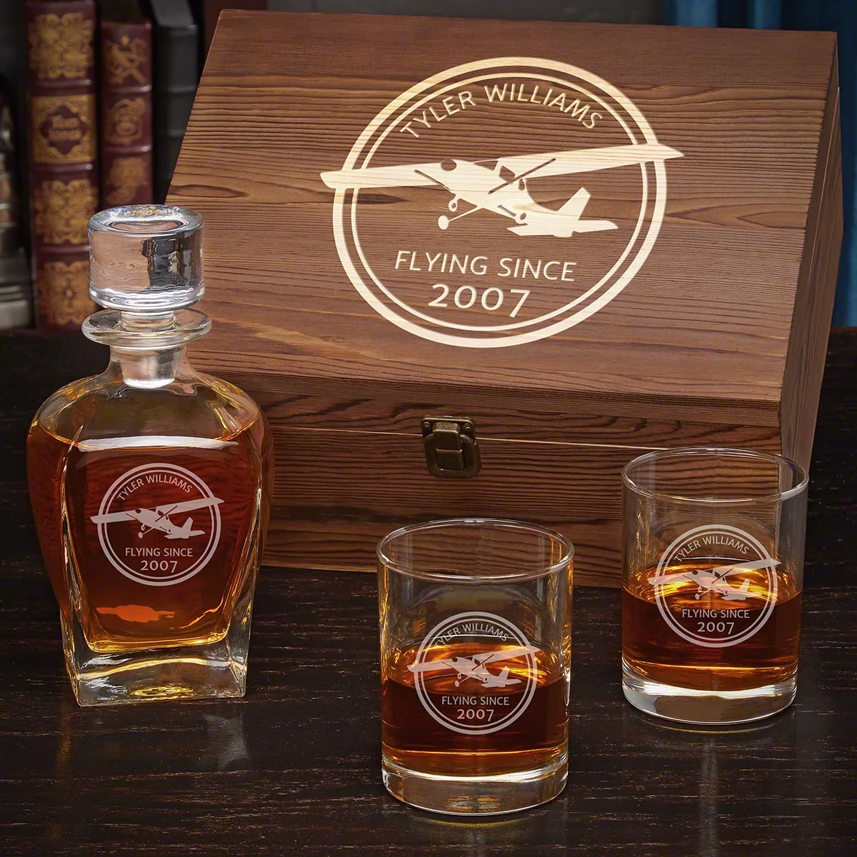 Aviator Custom Draper Whiskey Decanter Box Set with Eastham Glasses