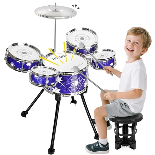 Upgraded Drum Set for Toddler Toy Ages 2-4 Kids Jazz Drums Kit with Stool Musical Instrument Toys for 3 4 5 Year Old Girls Boys Gifts