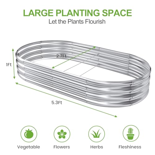 Land Guard 5.3ft × 2.7ft Galvanized Raised Garden Bed Kit, Galvanized Planter Garden Boxes Outdoor, Oval Large Metal Garden Bed for Vegetables……
