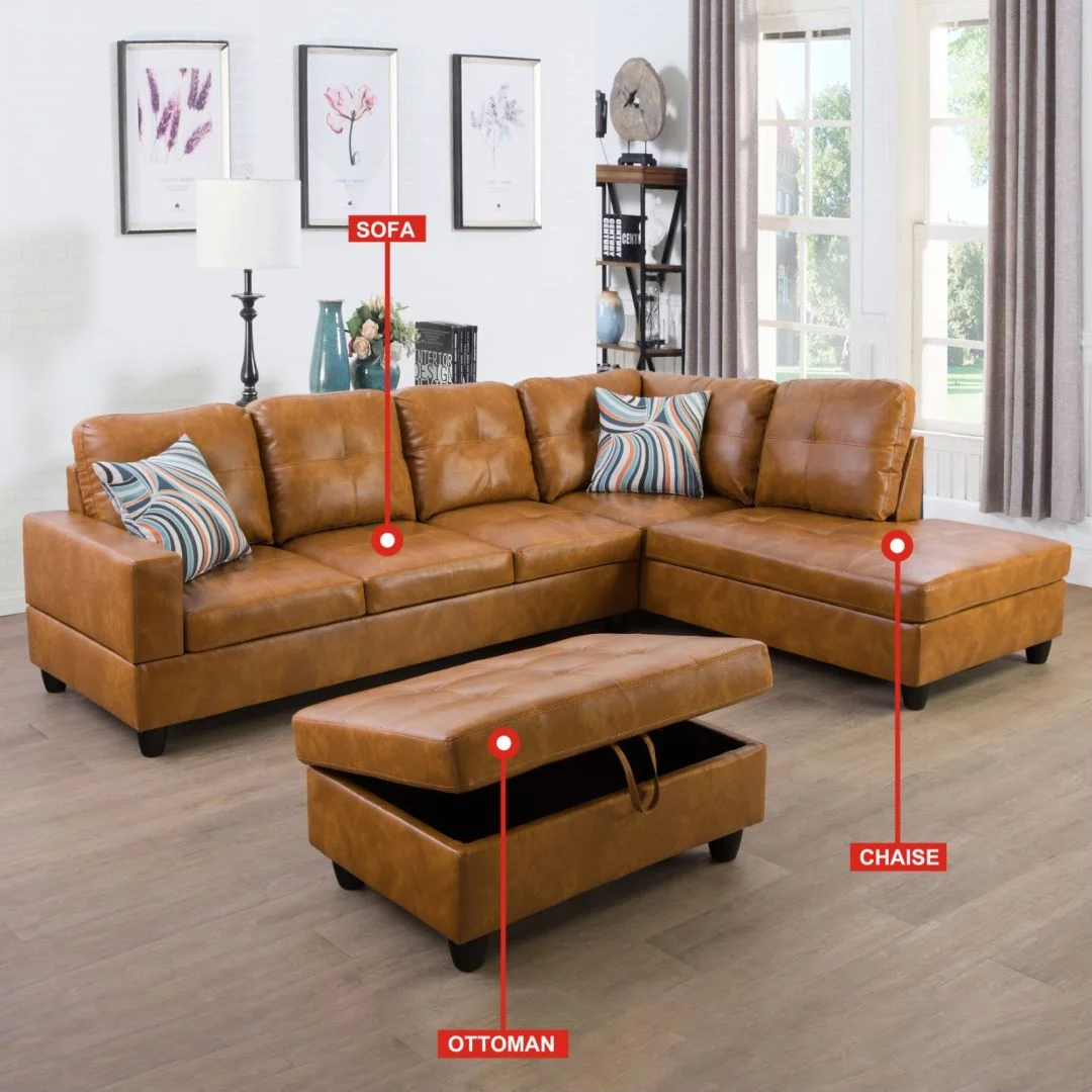 Turmeric Semi PU Synthetic Leather 3-Piece Couch Living Room Sofa Set