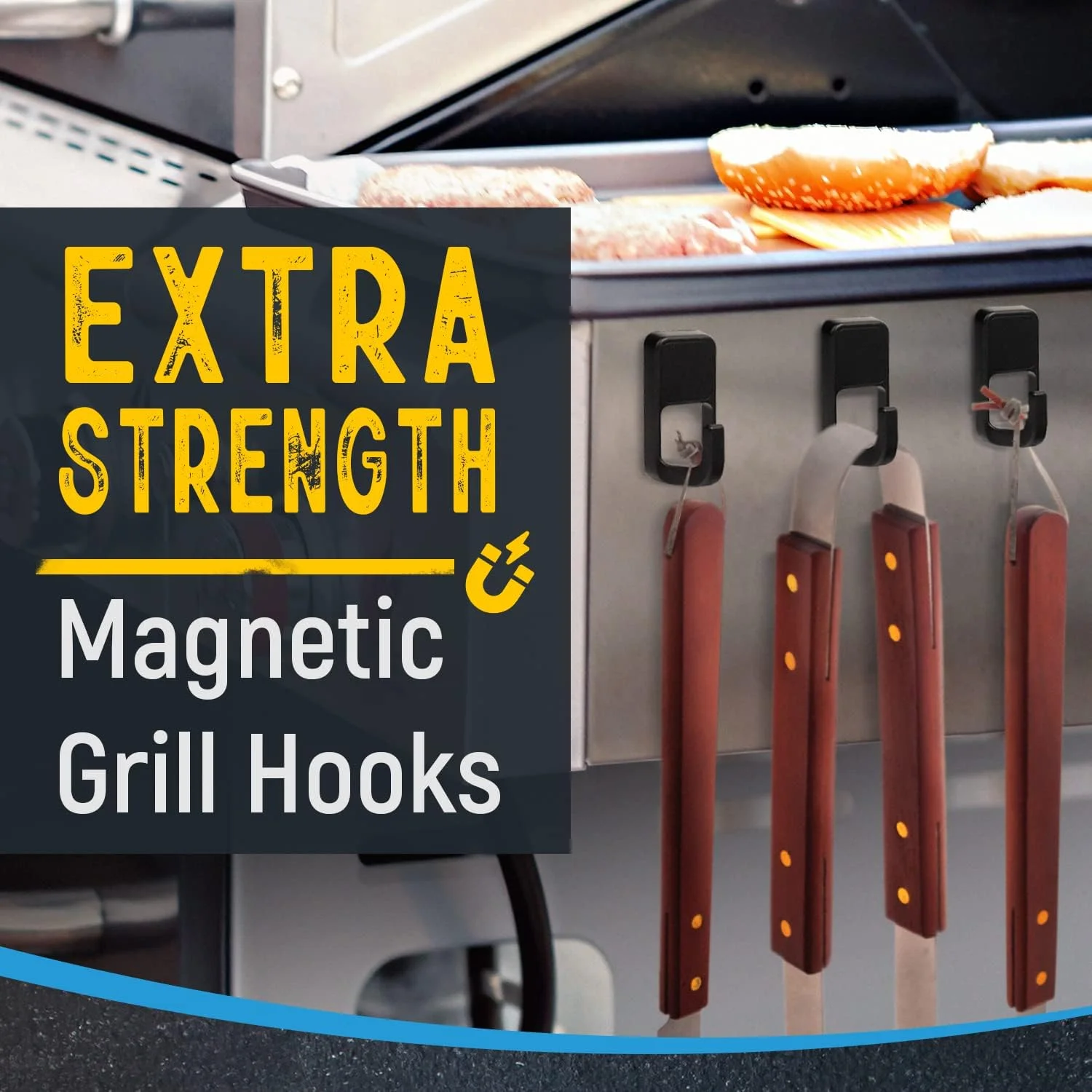[6 Pack] Heavy Duty Magnetic Hooks for Hanging Utensils on Your Grill - Convenient Multi-Use Magnetic Hanger