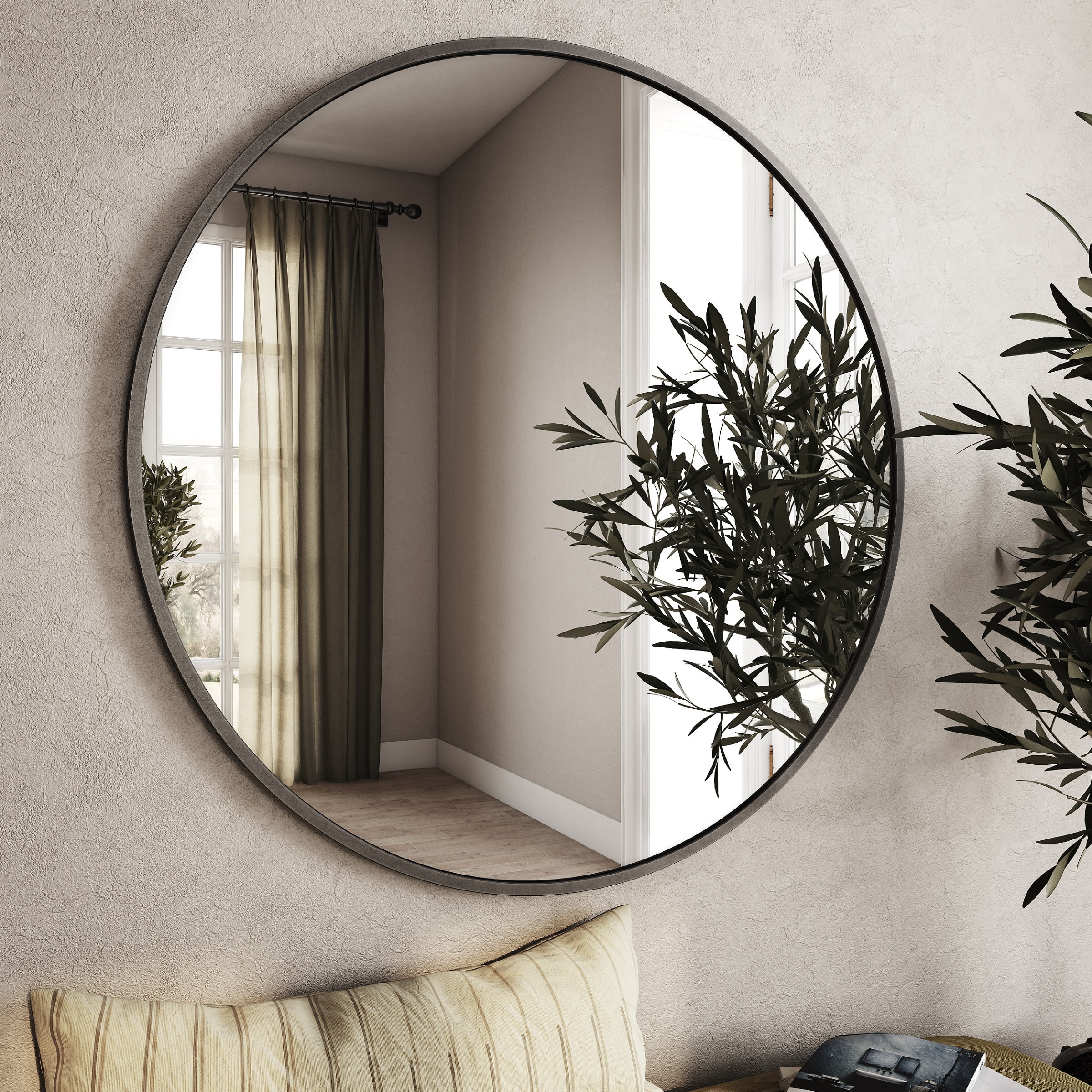 Aspire Home Accents 7549 Bali Modern Round Wall Mirror, Gray - 40 in.