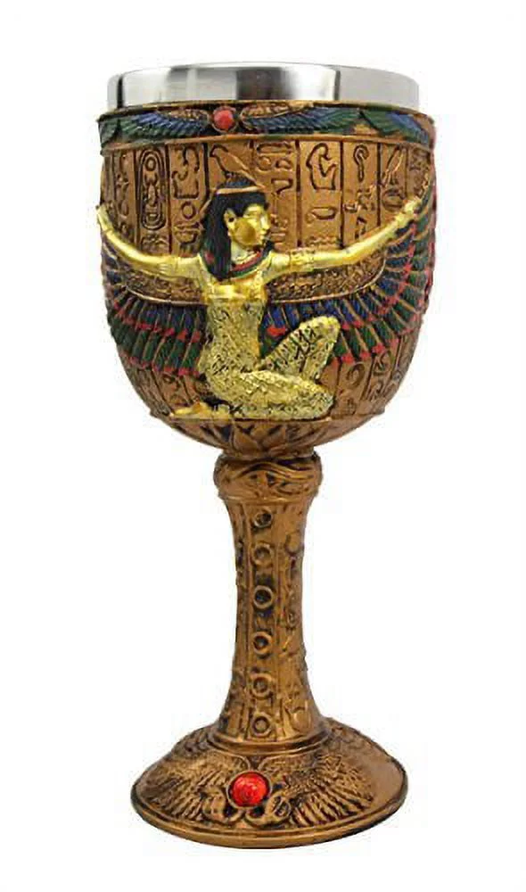 Ebros Ancient Egyptian Wine Goblet In Golden Hieroglyphic Design With Gods Of Egypt Face 6oz 7