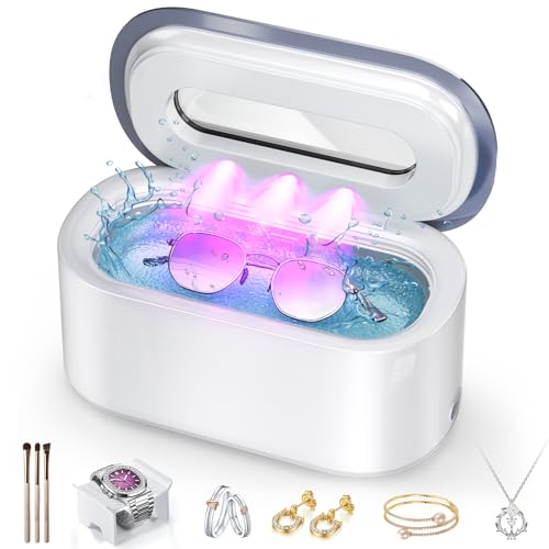 Ultrasonic Jewelry Cleaner, 48Khz 30W Portable Professional Jewelry Cleaner Ultrasonic Machine with Digital Timer, 12OZ Ultrasonic Cleaner for Eyeglasses, Rings, Necklaces, Dentures