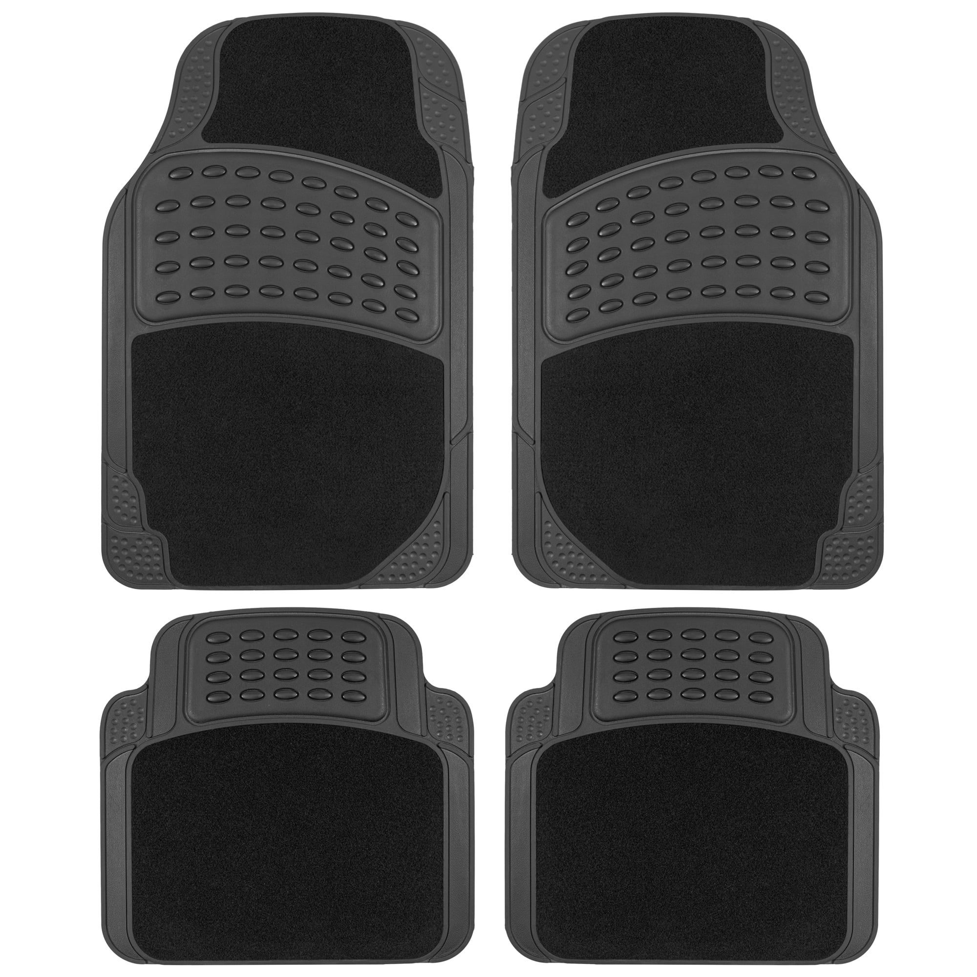 BDK  MT-484-BK HybridMat Automotive Rubber & Carpet Floor Mats, Universal Front & Rear Seat Mat Set