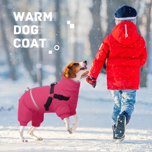 BRKURLEG Black Dog Coat with Harness, Dog Winter Jacket, Dogs Onesie Body Warm Jackets, Small Dogs Winter Coats Reflective Windproof Warm Cold Weather Coats, Pet Waterproof Jacket Hiking XL