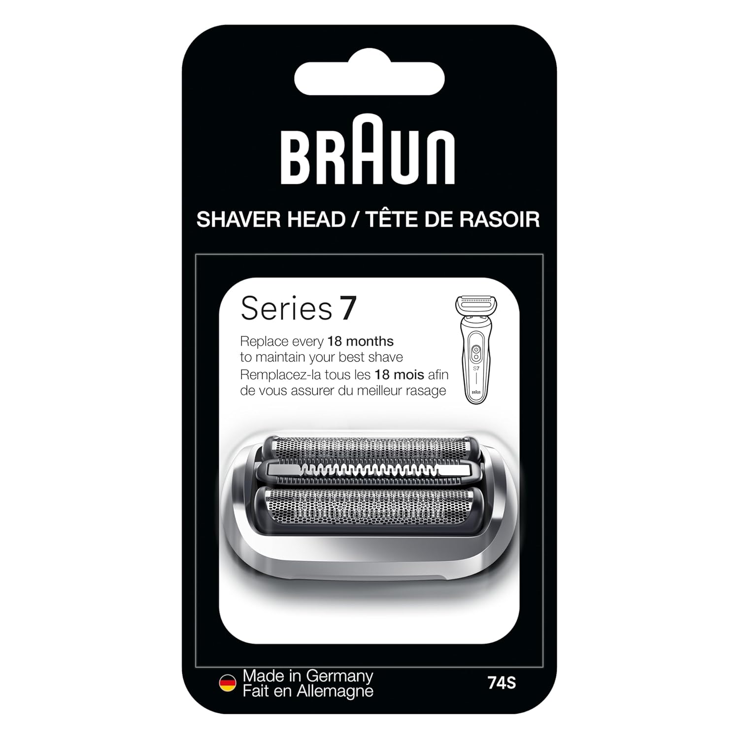 Braun Series 7 Electric Shaver Replacement Head, Easily Attach Your Shaver Head for a Shave as efficient as Day one, Compatible with New Generation Series 7 Shavers, 74S, Silver