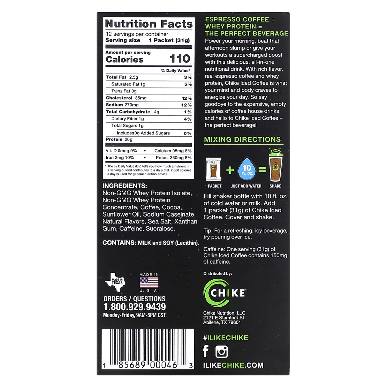 Chike Nutrition High Protein Iced Coffee, Chocolate Caramel, 12 Packets, 1.09 oz (31 g) Each