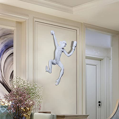 Vintage Resin Hemp Rope Monkey Wall Light Industrial Retro Edison Wall Lamp Fixture E27 for Dining Living Room Bedroom Bar Cafe Decorative Hanging Lamp (White)