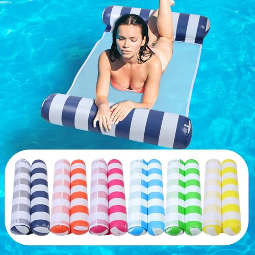 8 Pack Pool Hammock Upgrated Water Pool Floats, 4-in-1 (Hammock, Saddle, Lounge Chair, Drifter) Multi-Purpose Water Pool Float, Non-Stick PVC Material