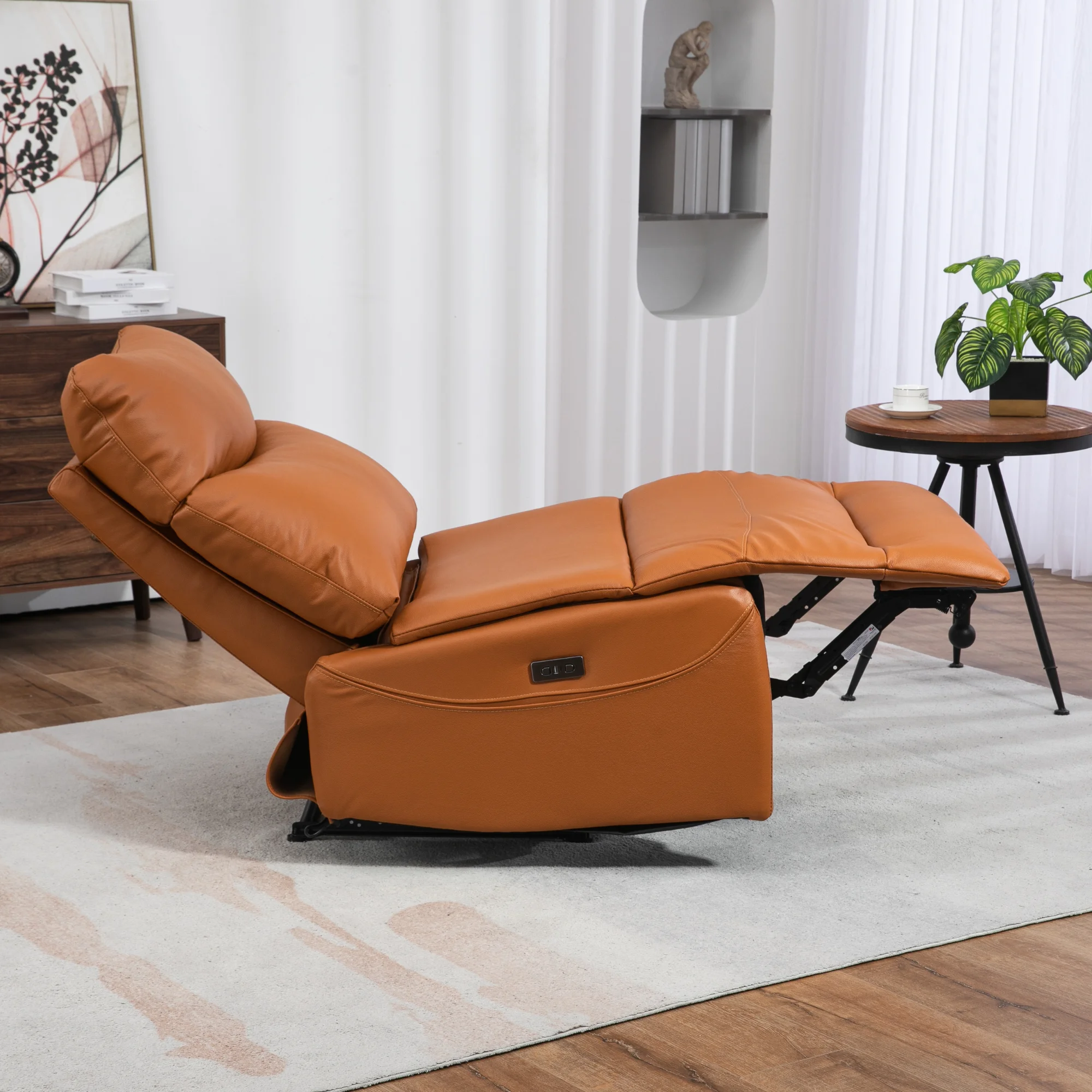 JUUXO Genuine Leather Power Recliner - Extra Wide Reclining Sofa Chair No Armrests Design Big Man Recliner 350 lbs…