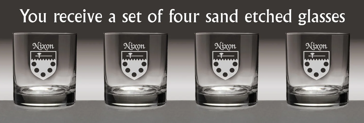 Nixon Irish Coat of Arms Tumbler Glasses - Set of 4 (Sand Etched)