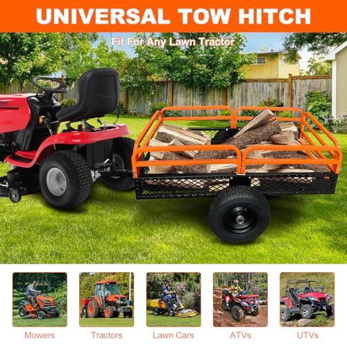 Garden Dump Carts, Heavy Duty Yard Cart, Large 1500-Pound Capacity, Steel Yard Trailer, Utility Trailer, Hand Pull or Foot Pedal Dump Cart for ATV, UTV, Lawn Mowers and Tractors