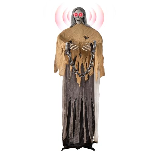 Halloween Decorations Outdoor - 72.8” Moving Life-Size Animated Skeleton Witch with Glowing Eyes & Chilling Sounds - Sound & Touch Activated Sensor - Animatronic Scary Props Decor for Halloween