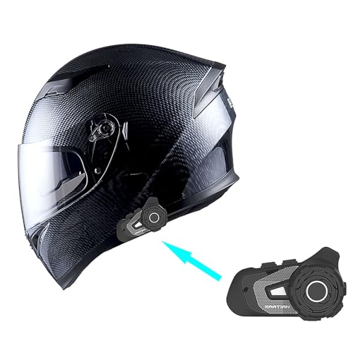 1Storm Motorcycle Full Face Dual Visor Helmet Bundle with Spoiler and Motorcycle Bluetooth Headset: HJK316 Matt Black
