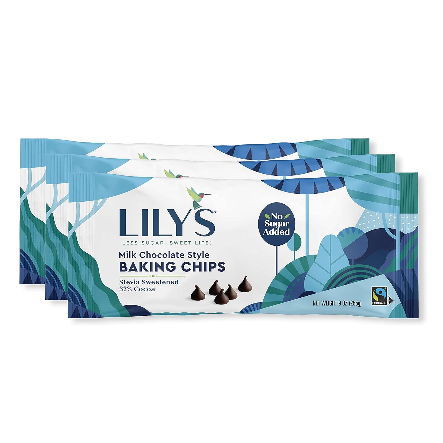 LILY'S Milk Chocolate Style No Sugar Added Baking Chips, Gluten Free, Bulk, 9 oz Bags (3 Pack)