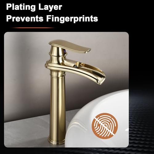 Bathroom Vessel Sink Faucet, Waterfall Oil Rubbed Bronze Bathroom Faucet, Vessel Faucet, Tall Body 1 Hole Single Handle with Pop Up Drain Combo Vanity Mixer Tap Basin Bowl Sink