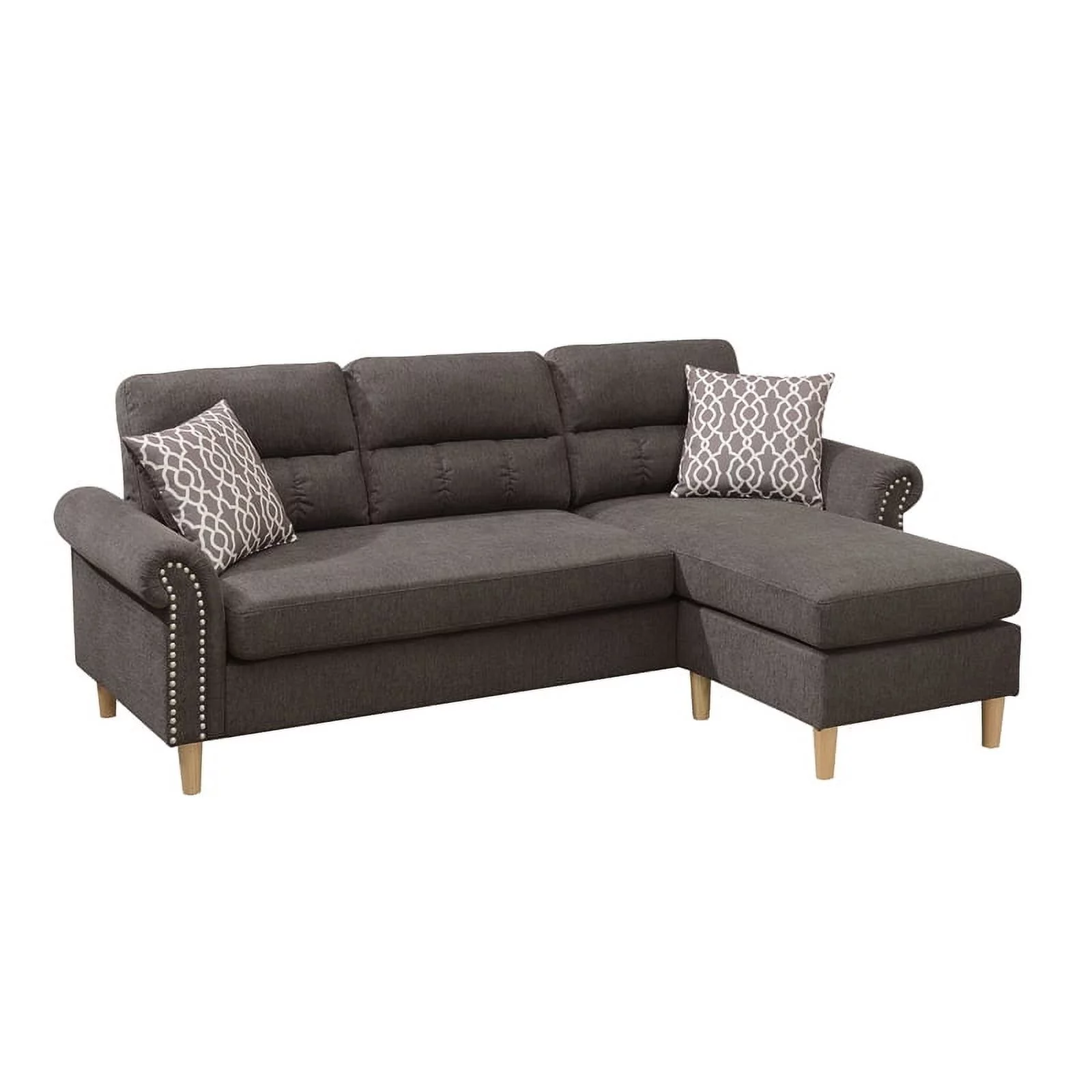 Poundex Furniture Fabric Reversible Sofa Sectional Set in Tan Brown Color