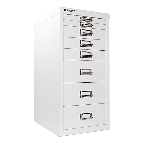 Bisley 10-Drawer Steel MultiDrawer Cabinet - Black, Chrome Pull Handles with Label Holders, Powder-Coated Steel, Removable Drawers, Fits Under Most Desks, Labels Included
