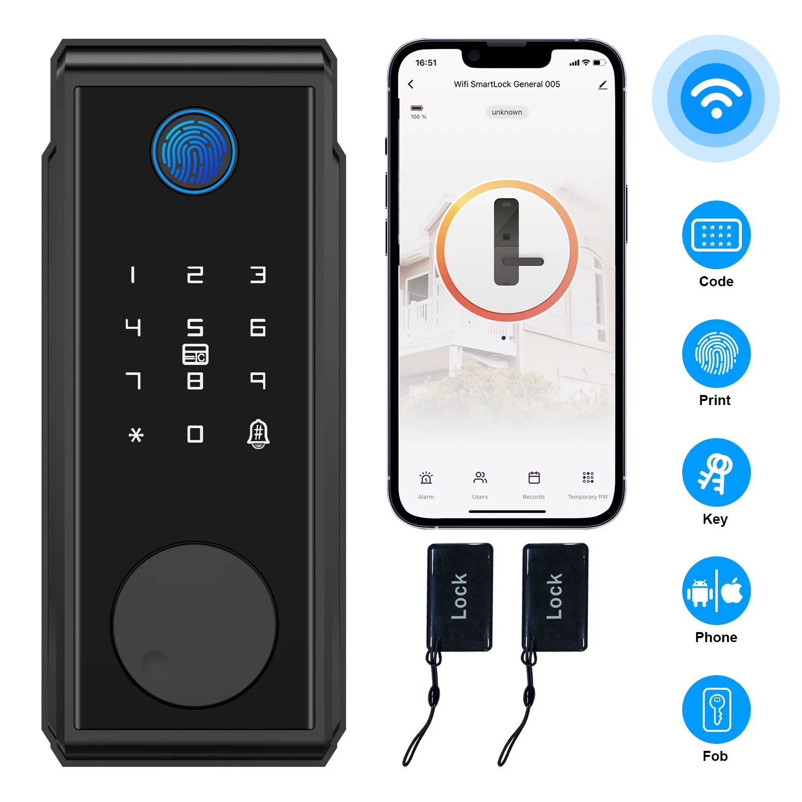 TOPVISION Smart Lock, WiFi Keyless Entry Door Lock with Touchscreen Keypad, IP65 Weatherproof, APP Remote Control Smart Deadbolt Lock for Home, Office(Black)