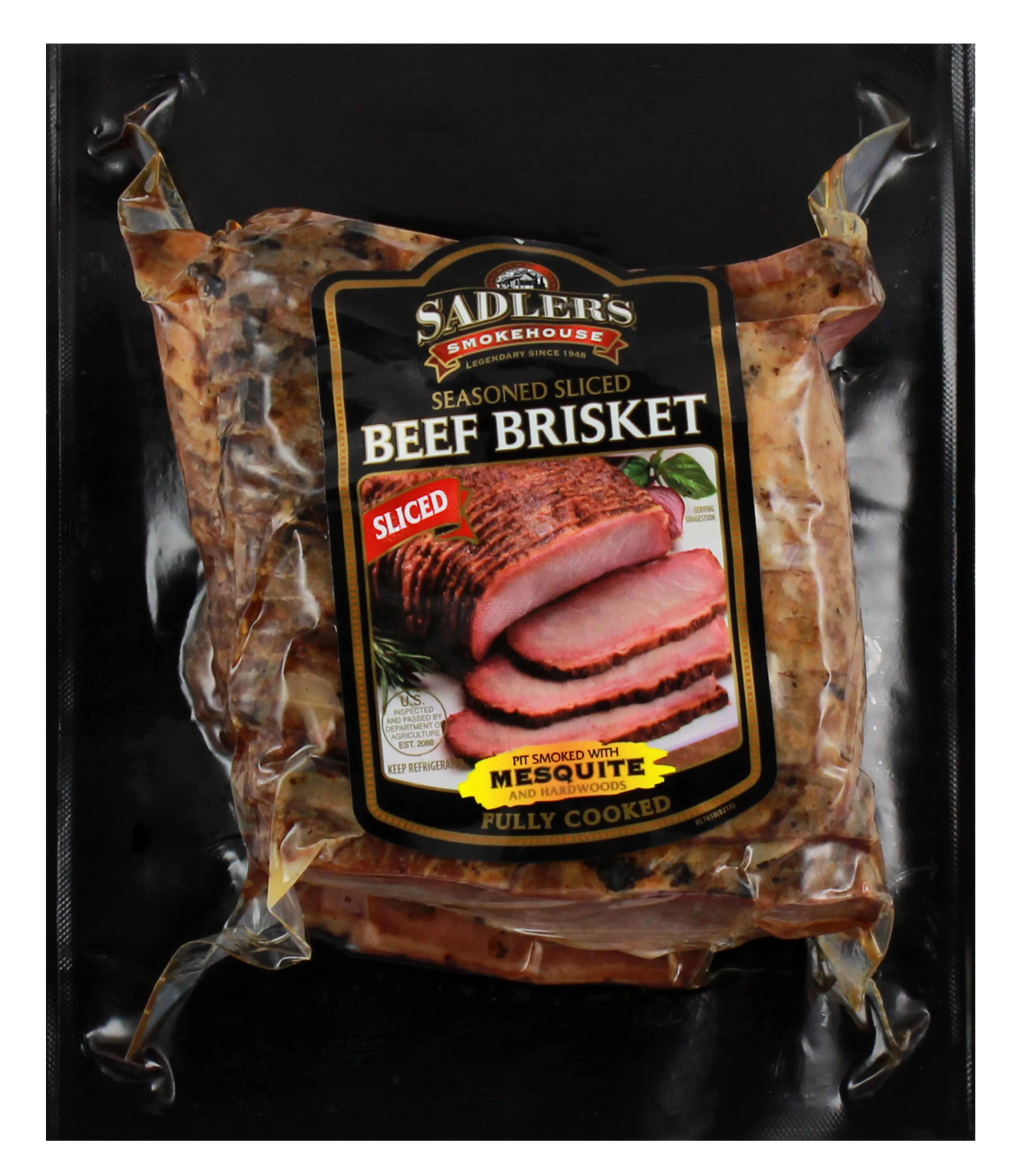 SADLER'S SMOKEHOUSE Seasoned Sliced Mesquite Smoked Beef Brisket, Average 1.5 - 2 lb Plastic Package