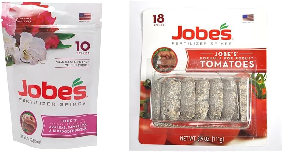 Jobe's Garden Fertilizer Spikes, 10 Count for Acid Loving Plants and 18 Count for Tomato Plants