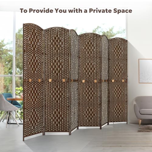 JOSTYLE Folding Privacy Room Divider, 4 Panel Screen Divider 6 ft. Tall Freestanding Extra Wide Rattan Room Partition Wall Separation Dividers, Grey