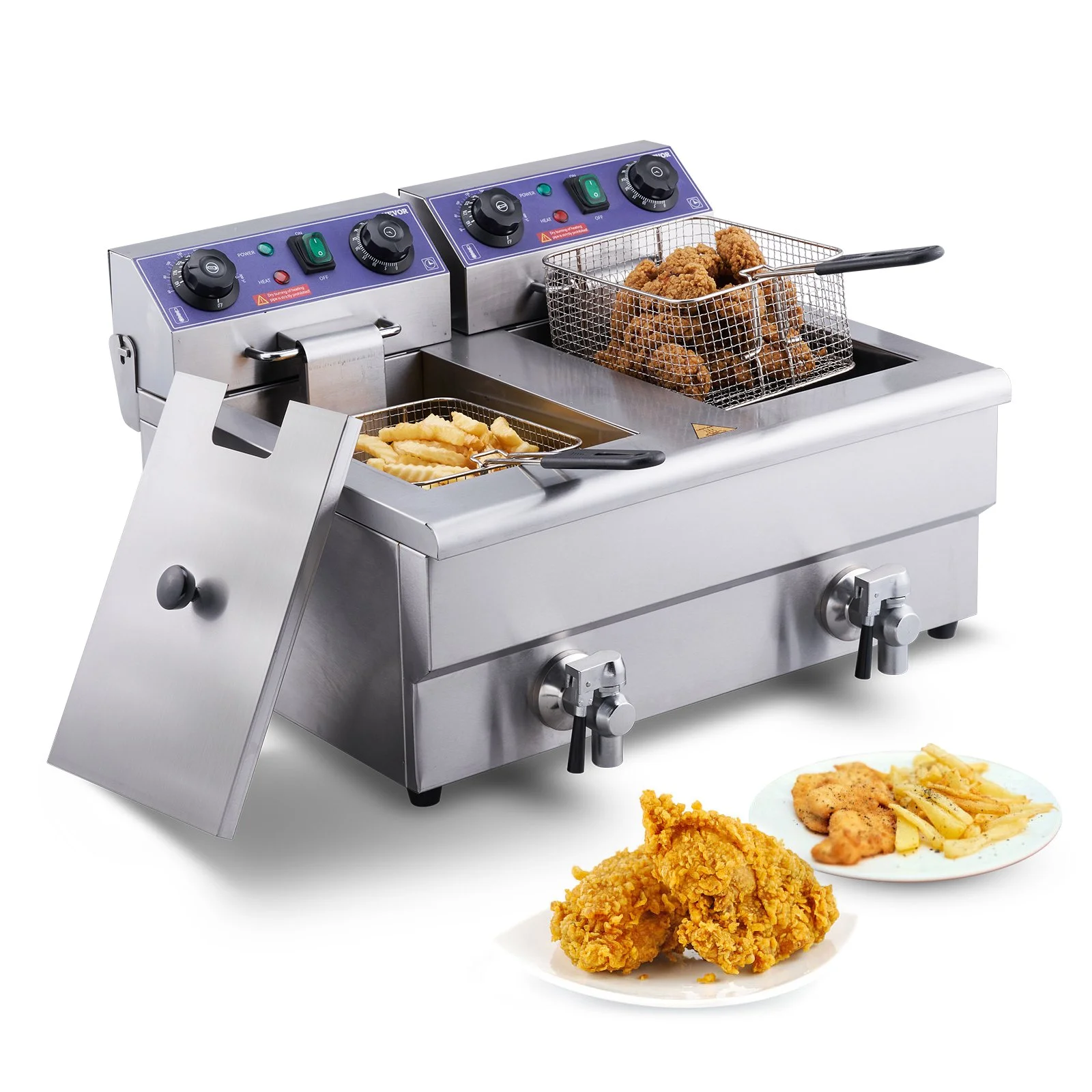 VEVOR Commercial Electric Deep Fryer - Dual Tanks, 3000W Countertop Fryer