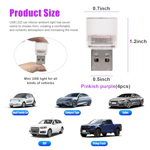 4 PCS USB LED Car Interior Atmosphere Lights, Plug-in USB Automotive Interface Charging Night Lamps, Mini Vehicle Interior LED Atmosphere Light for Car, Bedroom, Hallway (White)