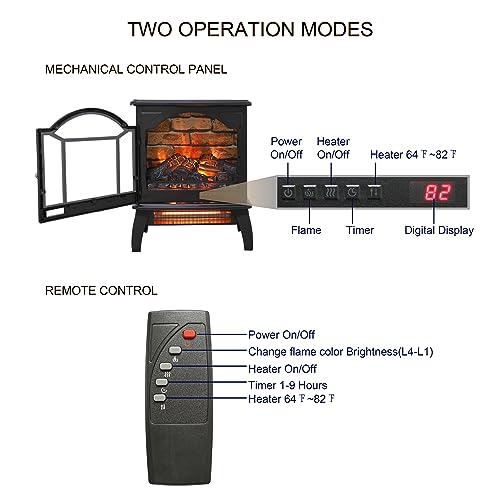 1500W Electric Fireplace,18” Infrared Freestanding 11 Temperature Mode Stove Heater for Indoor Use W/ 3D Realistic Flame,Firewood,Furnace Block Effect Background & Remote,Overheat Safety Protection