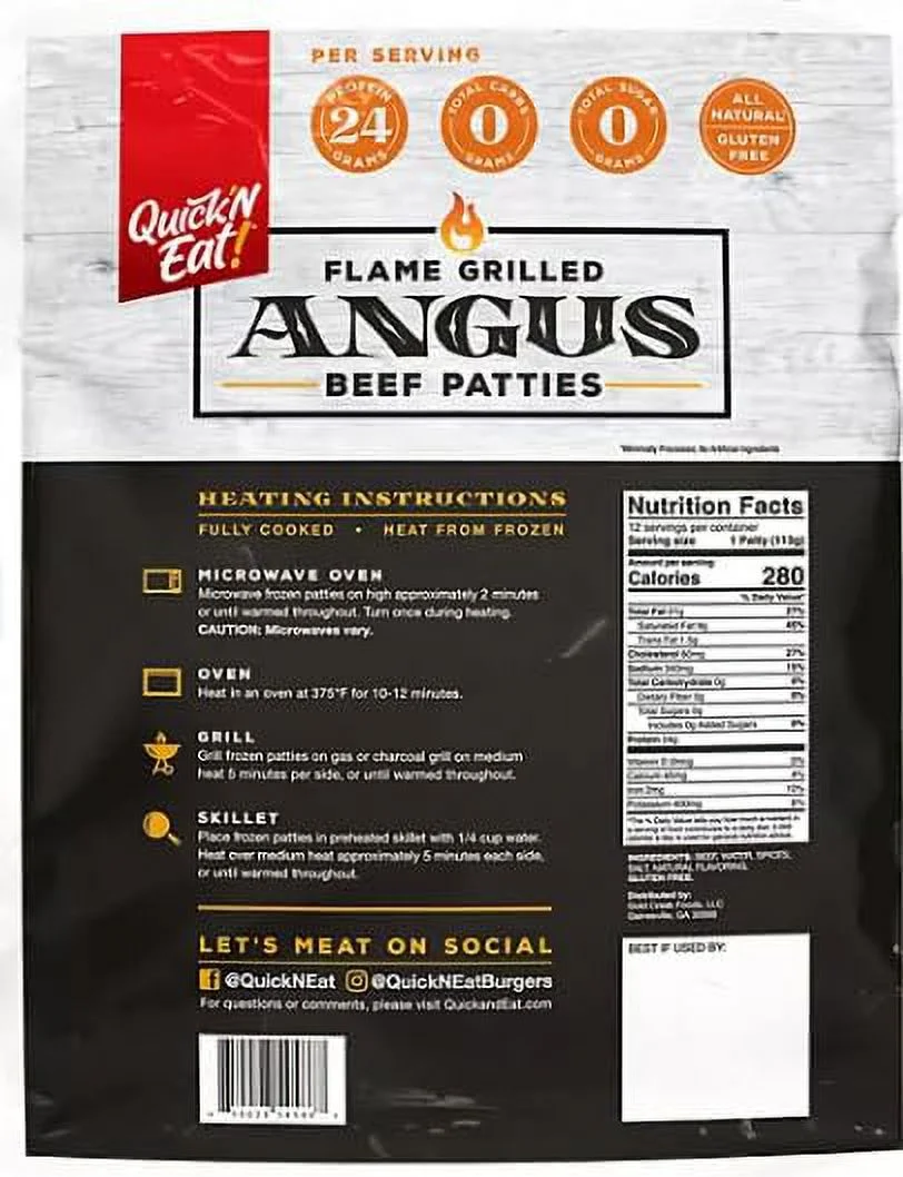 Quick N Eat Fully Cooked Burgers, 12 ct, 3 lbs - Pack of 2