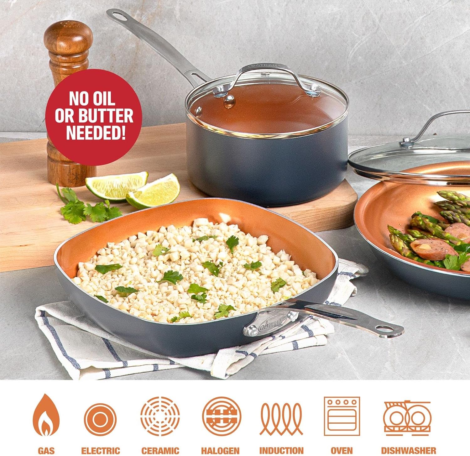 Gotham Steel Non Stick Frying Pan, 11” Square Ceramic Frying Pan Nonstick, Long Lasting Nonstick Cooking Pan, Induction Frying Pan, Egg Pan, Stay Cool Handle, Dishwasher & Oven Safe, 100% Toxin Free