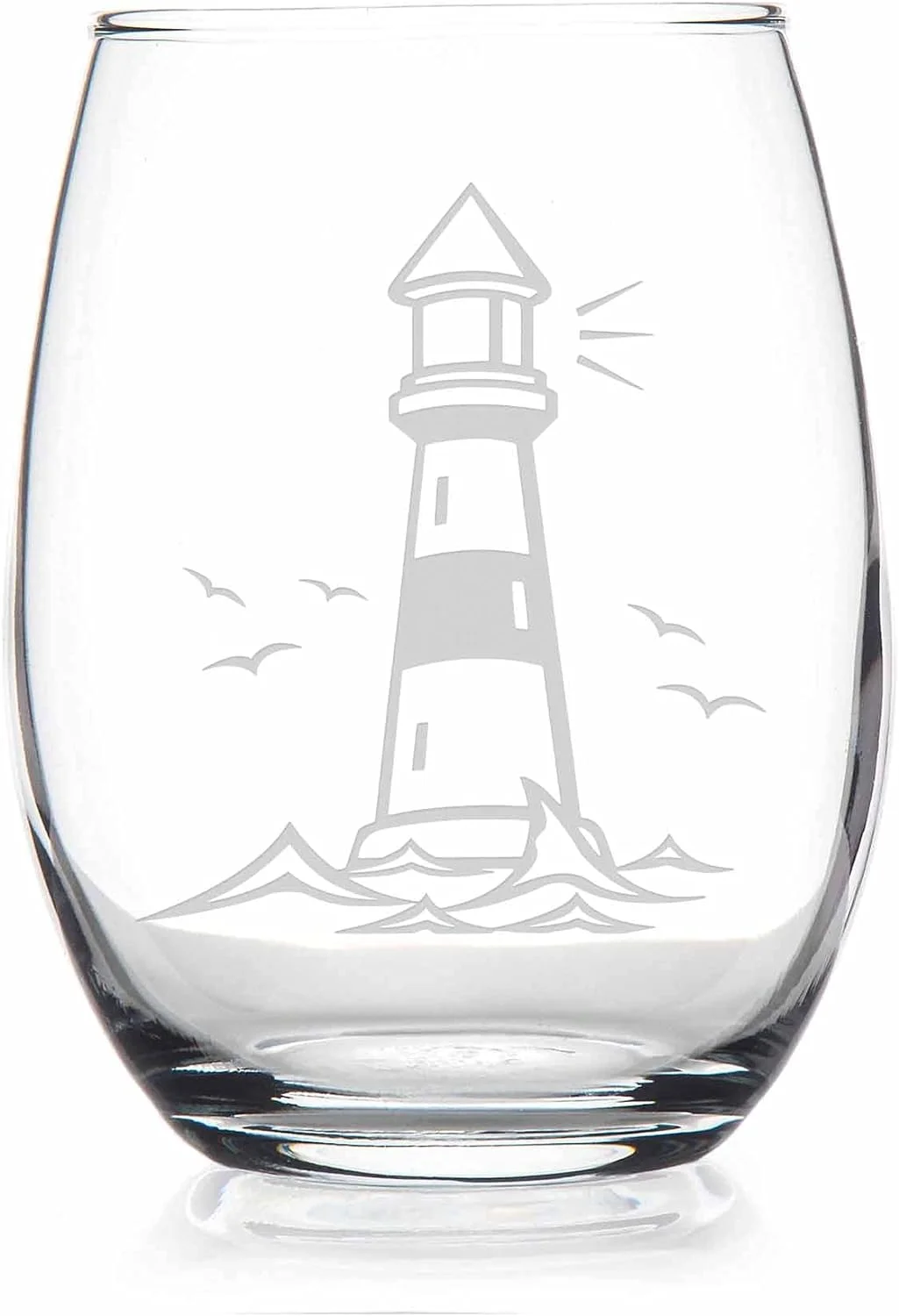 Lighthouse Stemless Wine Glass - Lighthouse Gift, Coastal Gift, Cottage Gift, Lighthouse Wine Glass, Coastal Wine Glass, Cottage Wine Glass