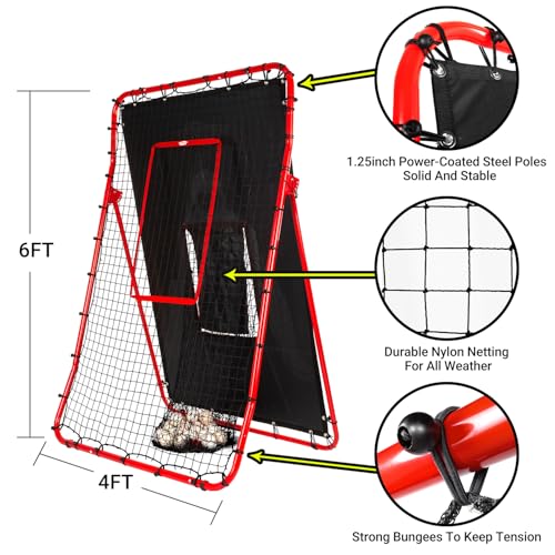 2 in 1 Baseball Rebouder Net and Pitching Net, Adjustable Pitch Back Baseball Rebounder with Strike Zone,Base Ball Bounce Back Net for Pitching,Catching,Fielding,Throwing