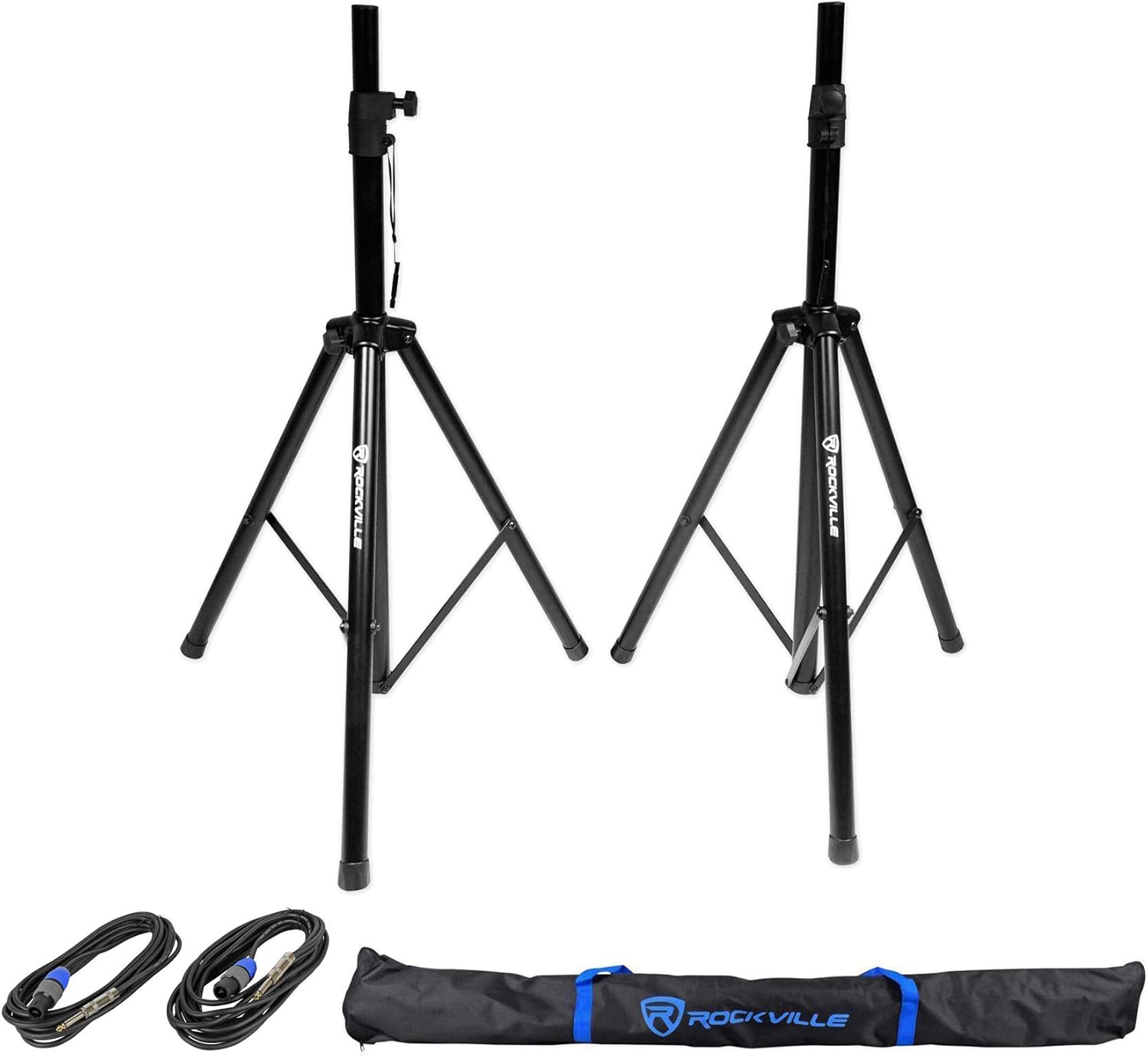 (2)Rockville RSG12 12 3Way 1000 Watt 8Ohm Passive DJ PA Speaker +Stands +Cables