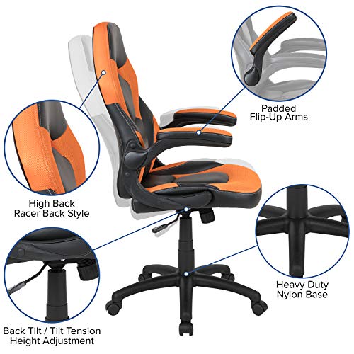 Flash Furniture X10 High-Back LeatherSoft Racing Style Gaming Chair with Flip-Up Arms, Ergonomic Padded Swivel Computer Chair, Blue/Black