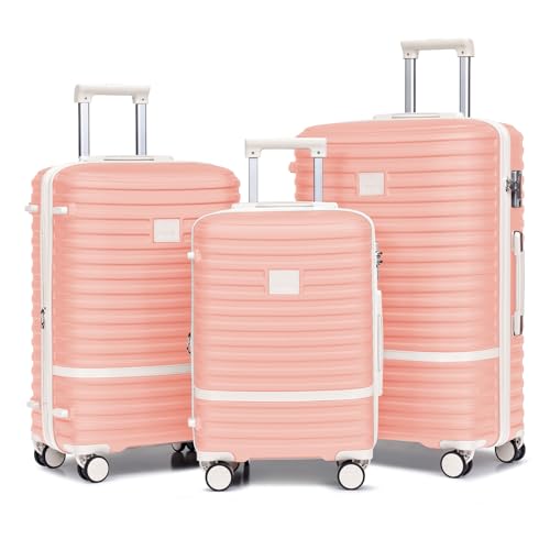 Joyway Carry On Luggage 20 Inch Expandable Suitcase with Spinner Wheel, 4 Piece Hard Shell Luggage Set with TSA Lock(White brown)