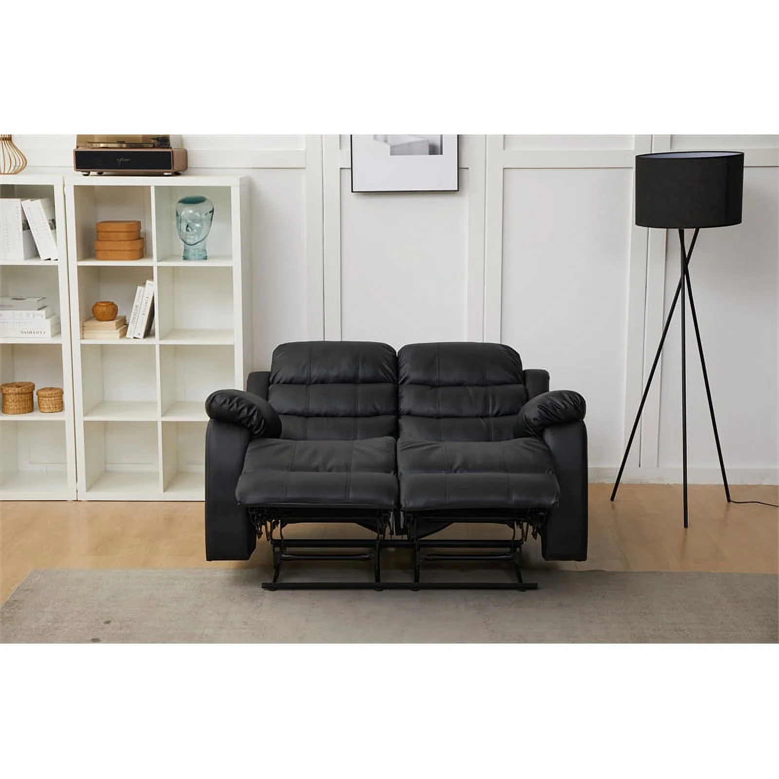 Kingway Furniture Eston Faux Leather Living Room Loveseat in Black