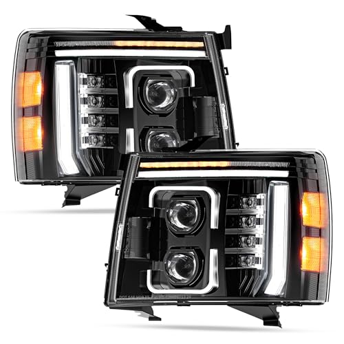 600% Bright LED Headlights Assembly Sequential Turn Signal Only for 2007-2013 Chevy Silverado 1500, 2007-2014 Chevy Silverado 2500 3500 2500HD 3500HD, Welcome Light Hi/Low Beam w/ Bulbs (NOT for GMC)