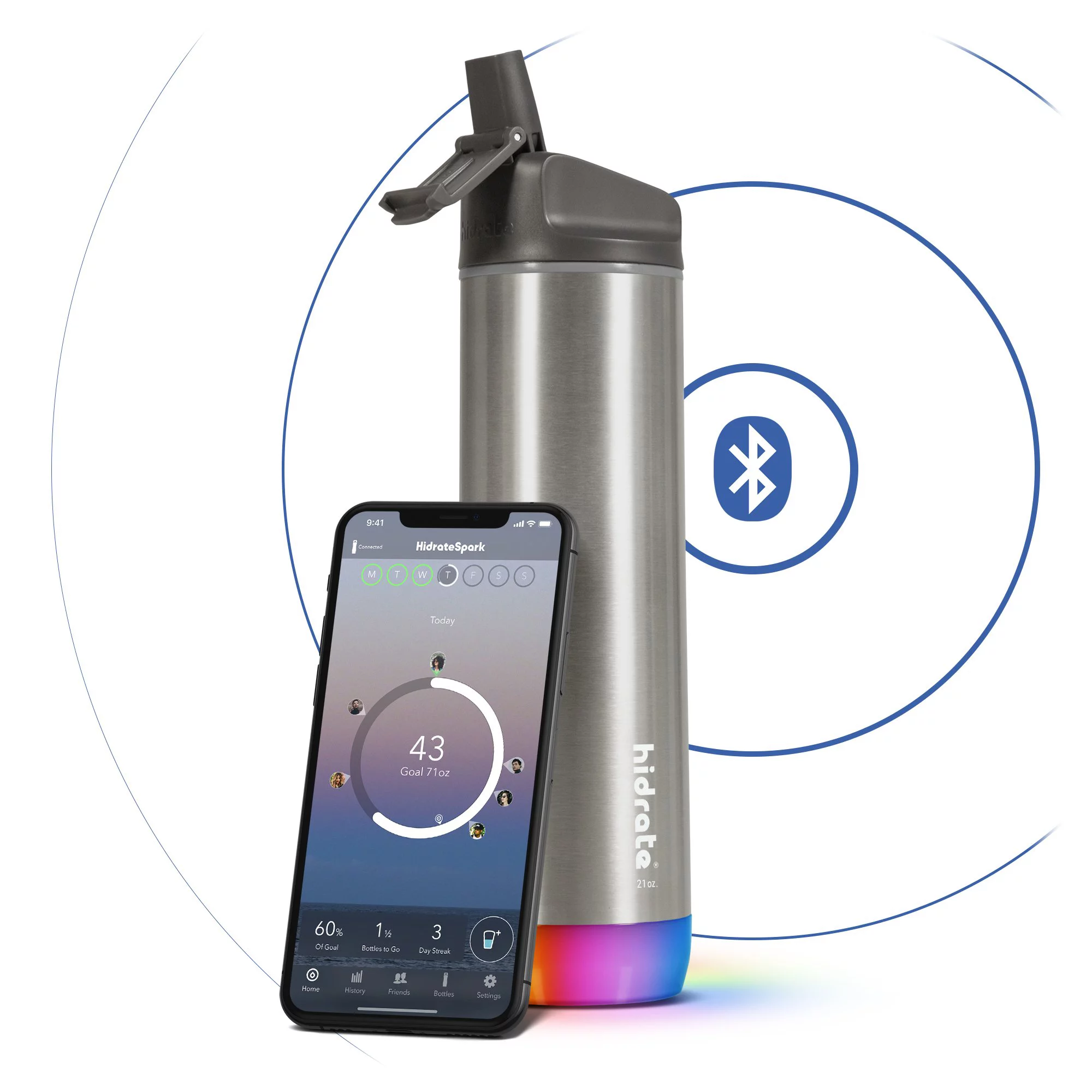 HidrateSpark STEEL - Insulated Stainless Steel Bluetooth Smart Water Bottle & Free Hydration Tracker App 21 oz. Straw Sea Glass